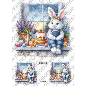 Výtvarný papír Rýžový a soft papír na decoupage - Zajíček u okna - KB2878 Materiál: Rýžový papír, Rozměr: A4