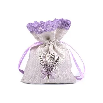 Dárkový pytlík s potiskem levandule 9x12 cm - 3 ks - 6 režná světlá