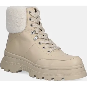 Dámské kozačky Nízké kozačky BOSS Foster dámské, béžová barva, na plochém podpatku, zateplené, 50552767 50552767.275 01X, EUR 39