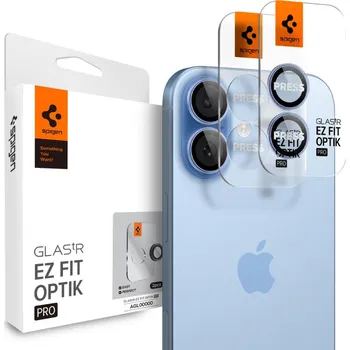 Náhradní kryt pro mobilní telefon 2ks v balení, sada ochranných skel zadního fotoaparátu Spigen Optik Pro Glas.Tr "Ez Fit" Camera Protector 2-Pack iPhone 16 / 16 Plus / 17 Blue