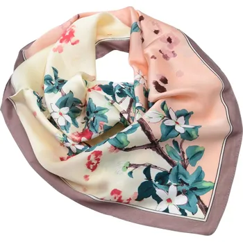 Šátek Šátek - růžovo-béžový s květinovým potiskem
