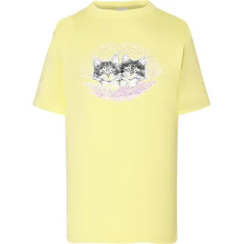 Dívčí tričko detske-levne-bavlnene-tricko-potisk-kote-spanek Barva: Light yellow - světle žlutá, Dětská bavlněná trička JHK: XL
