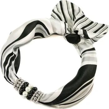 Magotex Šátek s bižuterií Letuška - černobílý s pruhy