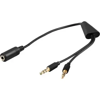 Audio kabel MicroConnect Audio kabel stereo mini jack 3.5mm (F) - 2x 3.5mm mini jack (M) 0.4m černá (AUDAL)