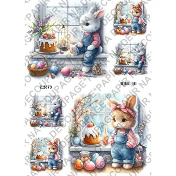 Umělecký papír Rýžový a soft papír na decoupage - Zajíček u okna - KB2873 Materiál: Soft, Rozměr: A4