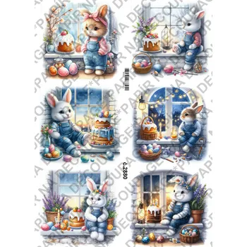 Umělecký papír Rýžový a soft papír na decoupage - Zajíček u okna - KB2880 Materiál: Soft, Rozměr: A4