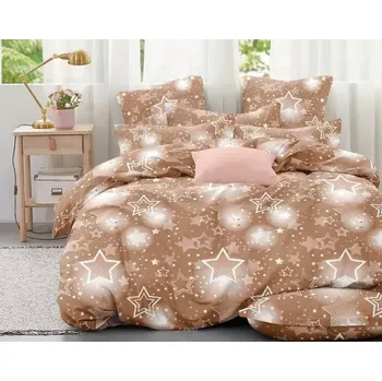 Povlečení Novinka 2025! Vánoční bavlněné povlečení 200×220 / 70×90 s 3D potiskem „Blýskavé hvězdičky hnědé“ – sada pro francouzskou přikrývku s prostěradlem zdarma!