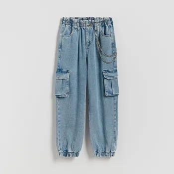 Dívčí džíny Reserved - Džíny cargo s ozdobným řetízkem - modrá - 818FF-50J - 818FF-50J-116