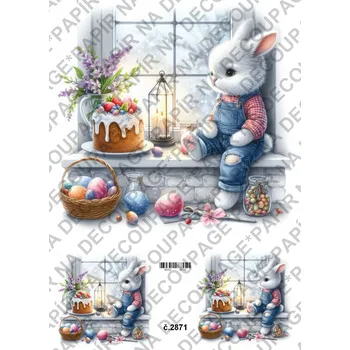 Výtvarný papír Rýžový a soft papír na decoupage - Zajíček u okna - KB2871 Materiál: Rýžový papír, Rozměr: A4