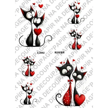 Umělecký papír Rýžový a soft papír na decoupage - kočky Valentýn láska - KB2892 Materiál: Soft, Rozměr: A4