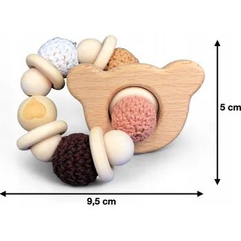 Kousátko s chrastítkem MamyMy dřevo, béžová tkanina