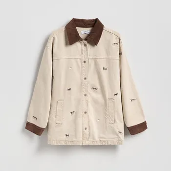 Dámský kabát Reserved - Džínová bunda s výšivkou - béžová - 733FZ-08J - 733FZ-08J-XS