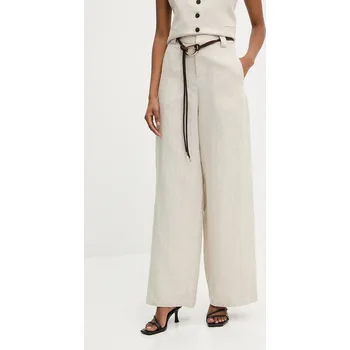 Dámské kalhoty Lněné kalhoty Answear.LAB dámské, béžová barva, široké, high waist LD2556.hak 80X, vel. M