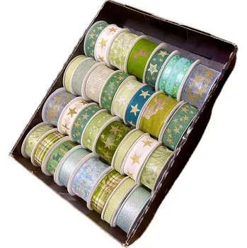 Stuha Vánoční kolekce GREEN HARMONY – zelený mix stuh 15/25/40mm x 2m (12,-Kč/ks), 31ks (Krásny vánoční zelený set stuh, satén - bavlna - taft, set obsahuje 31ks stuh)