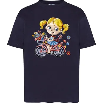 Dívčí tričko detske-levne-bavlnene-tricko-potisk-divka-kolo Barva: Navy - tmavě modrá, Dětská bavlněná trička JHK: XL