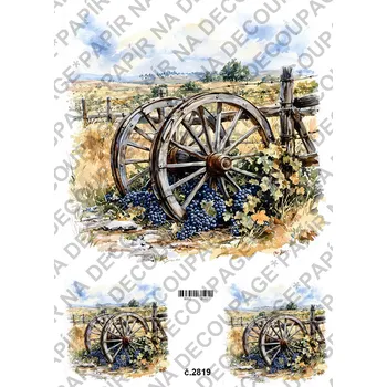 Umělecký papír Rýžový a soft papír na decoupage - Kolo od vozu - KB2819 Materiál: Soft, Rozměr: A4