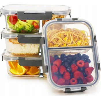 Dóza na potraviny Skleněné dózy na potraviny s přihrádkou 4ks lunchbox 1050ml Zoë&Mii