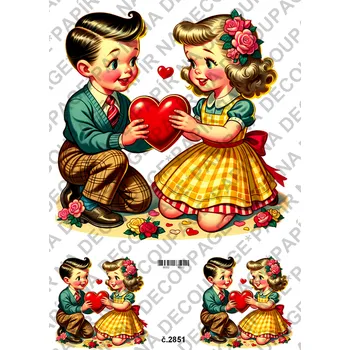 Umělecký papír Rýžový a soft papír na decoupage - Retro Valentýn - KB2851 Materiál: Soft, Rozměr: A4