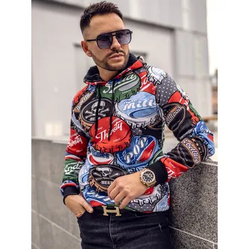 Pánská mikina Barevná pánská mikina s kapucí a potiskem Bolf 141031A - M