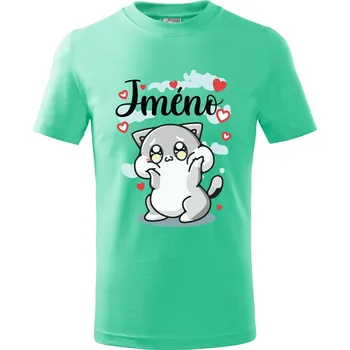 Chlapecké oblečení Dětské tričko Roztomilá kočička se jménem Velikost: 146/10 let, Barva trička: Mátová