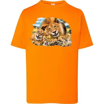 detske-levne-bavlnene-tricko-potisk-lvi-selfie Barva: Orange - oranžová, Dětská bavlněná trička JHK: S