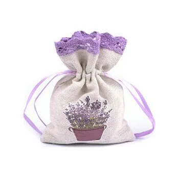 Dárkový pytlík s potiskem levandule 9x12 cm - 3 ks - 5 režná světlá