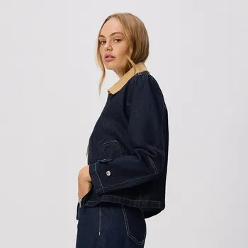 Dámský kabát Reserved - Džínová bunda s kontrastním límcem - tmavomodrá - 638GT-59J - 638GT-59J-XS