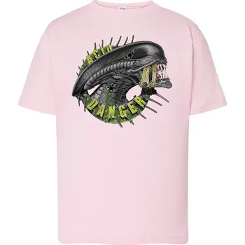 Chlapecké tričko detske-levne-bavlnene-tricko-potisk-vetrelec Barva: Pink - růžová, Dětská bavlněná trička JHK: M