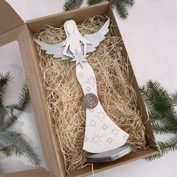 Vánoční dekorace Anděl dřevěný 32 cm vánoční v dárkovém balení - 5 barevných variant Barva: Bílo - stříbrná