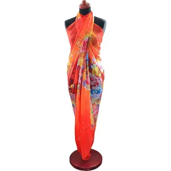 Šátek Pareo dámské - oranžové s květinovým potiskem