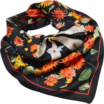 Šátek Šátek - černý s květinovým potiskem