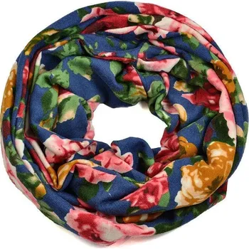 Šála Tunelová zimní šála - modrá s růžemi