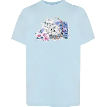 Dívčí tričko detske-levne-bavlnene-tricko-potisk-kote-kvetiny Barva: Sky blue - nebesky modrá, Dětská bavlněná trička JHK: S