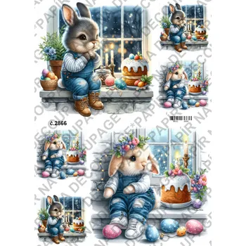 Umělecký papír Rýžový a soft papír na decoupage - Zajíček u okna - KB2866 Materiál: Soft, Rozměr: A4