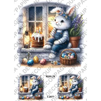 Umělecký papír Rýžový a soft papír na decoupage - Zajíček u okna - KB2877 Materiál: Soft, Rozměr: A4