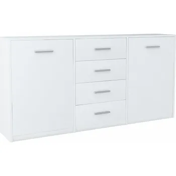 Komoda Komoda Matkam bodo bílá laminovaná deska, 2 dvířka, 4 zásuvky, 177x35x75 cm