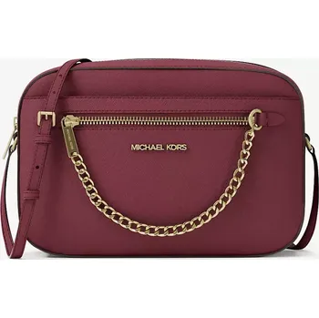 Módní doplněk MICHAEL KORS dámská kožená kabelka,crossbody Jet Set Large vínová s řetízkem