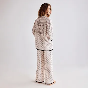 Reserved - Dvoudílná pyžamová souprava z viskózy - béžová - 059EY-80X - 059EY-80X-XS