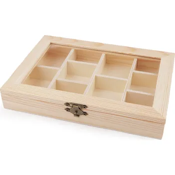 Dárková krabička Dřevěná krabička se skleněným průhledem, barva přírodní