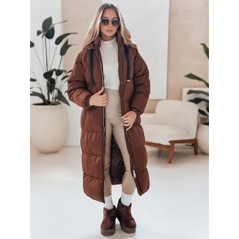 Dámský kabát Hnědý dámský dlouhý zateplený kabát COZYSEASON TY4954 Velikost: XL
