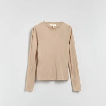 Dámský svetr Reserved - Tričko s dlouhým rukávem s příměsí kašmíru - béžová - 667GJ-08M - 667GJ-08M-XL