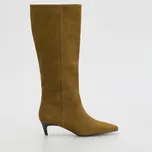 Reserved - Semišové kozačky na podpatku - teplá olivová - 095FF-19X - 095FF-19X-36