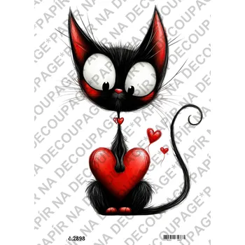 Umělecký papír Rýžový a soft papír na decoupage - kočky Valentýn láska - KB2898 Materiál: Soft, Rozměr: A4