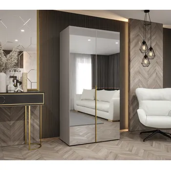 Šatní skříň Šatní skříň Abi Alicante 3 Rozměry: 100 cm, Pásky / úchyty: Zlatý, Barva korpusu + barva dveří: Kašmír + zrcadlo