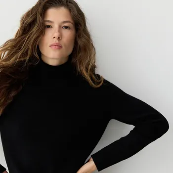 Dámský svetr Reserved - Vlněný rolák s kašmírem - černý - TE800-99X - TE800-99X-XL