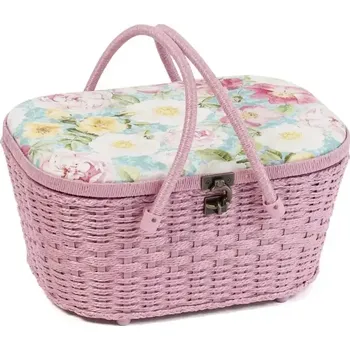 Organizér galanterie Oválný koš na šití, pletení a háčkování - Růže (Sewing Box with Wicker Rose Blossom)