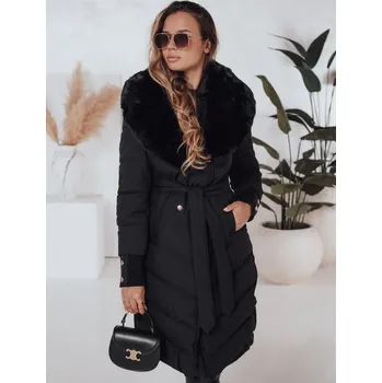 Dámský kabát Černá dámská prošívaná zimní bunda s kožíškem TY5076 Velikost: S