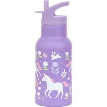 Láhev A Little Lovely Company - nerezová láhev na pití, 350 ml - jednorožci a duha