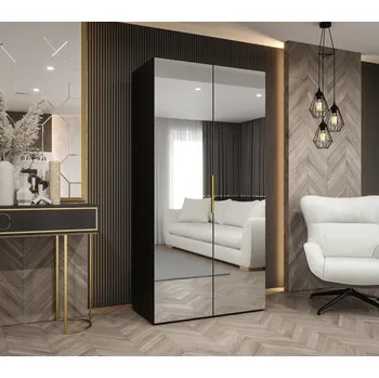 Šatní skříň Šatní skříň Abi Marbella 3 Rozměry: 100 cm, Pásky / úchyty: Zlatý, Barva korpusu + barva dveří: Černá + zrcadlo