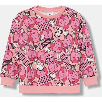 Chlapecká mikina Dětská mikina Puma PUMA X HELLO KITTY & FRIENDS Relaxed AOP Crew FL růžová barva, 632392 30X, vel. 116